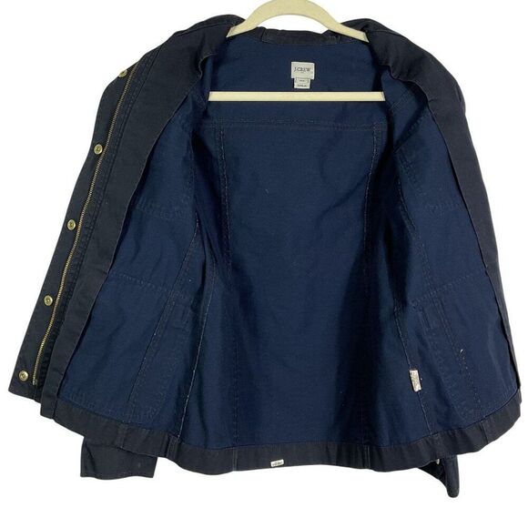 J. Crew Factory Women's Cotton Utility Jacket XXS Navy Blue With Hood & Pockets - Picture 5 of 11